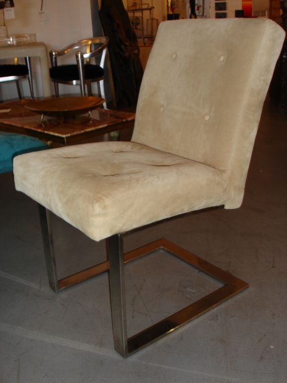 Set six chrome and suede chairs
