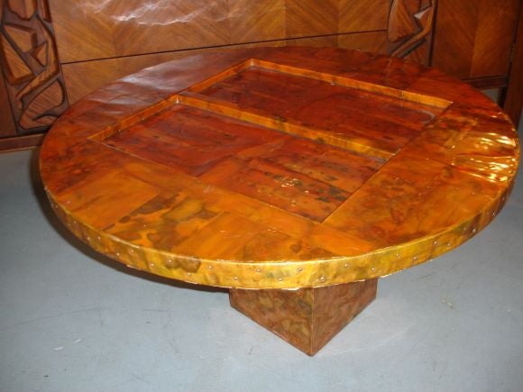 Hammered copper backgammon table in the style of Paul Evans