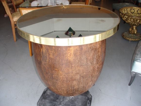 Palm tree table base with brass and mirror top