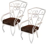 Pair of White Iron Arm Chair in style of Royere.