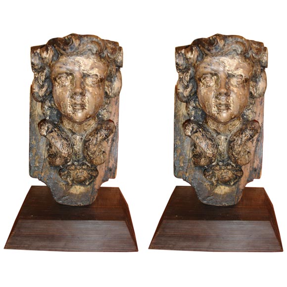 Pair Carved Italian Putti