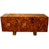 Lacquered Olive Wood Credenza Attr. to Milo Baughman