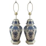 Pair of Delft style Ginger Jar Lamps
