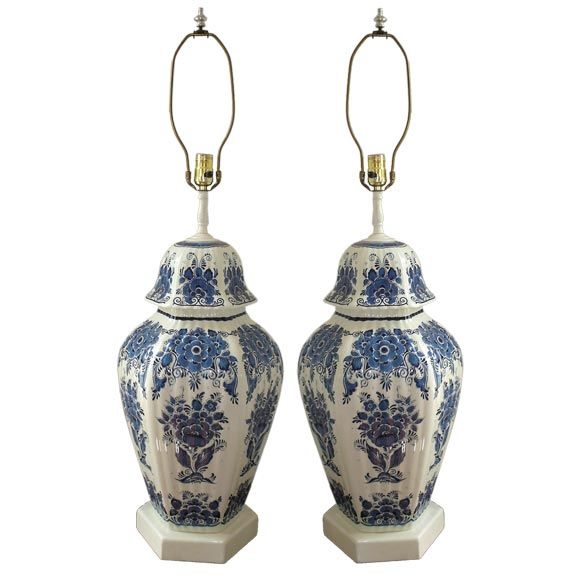 Pair of Delft style Ginger Jar Lamps