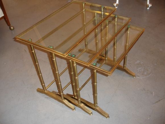 Faux Bamboo Brass Nesting Tables by Mastercraft
