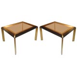 Pair  Brass, wood and glass side tables