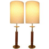 Pair of Stiffel Wood and Brass Lamps