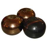 3 metallic glazed spheres