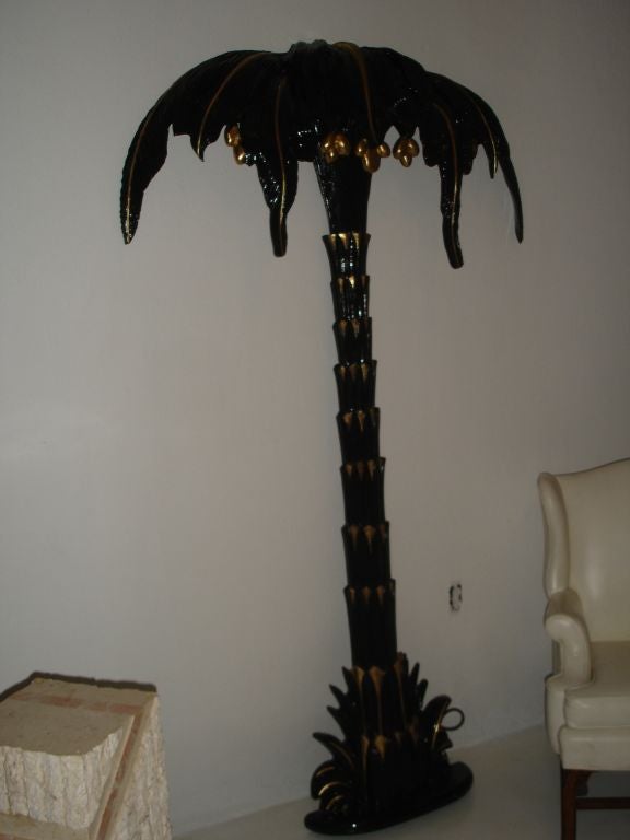 Late 20th Century Carved Palm Tree Torchere