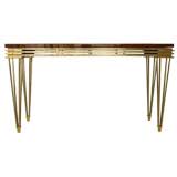 Stell and Brass Console with Burlwood Top.