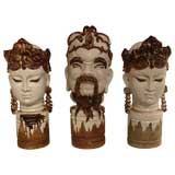 Set of Three Glazed Pottery Busts
