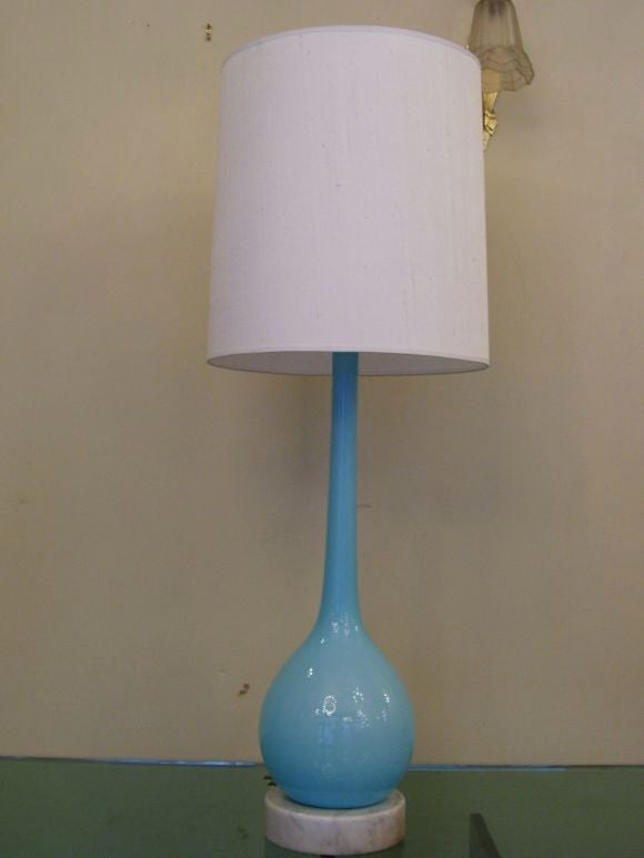 Pair of Hand Blown Murano Sky Blue Table Lamps