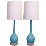 Pair of Hand Blown Murano Sky Blue Table Lamps