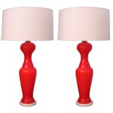 Pair of Vibrant Red Murano Table Lamps