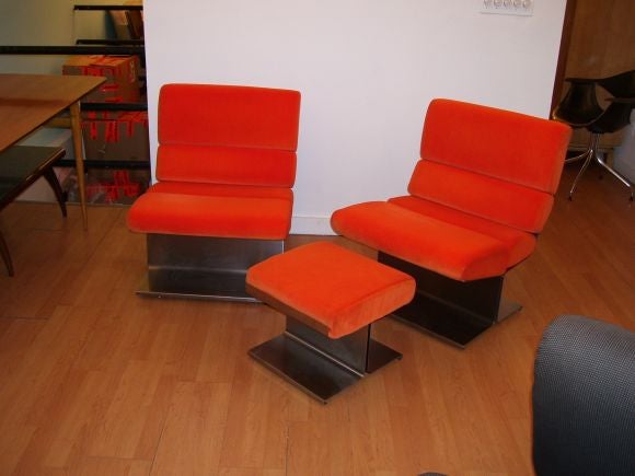 Rare Pair of Francois Monnet 70's Lounge Chairs