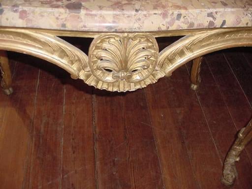 Water Gilded and Carved Center Table with original Marble