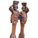 Pair 18thc. Carved Wood Architectural Statues