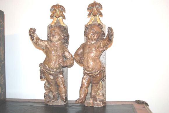 Pair wooden painted Putti