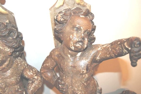 18th Century and Earlier Pair 17th c. Wooden Putti