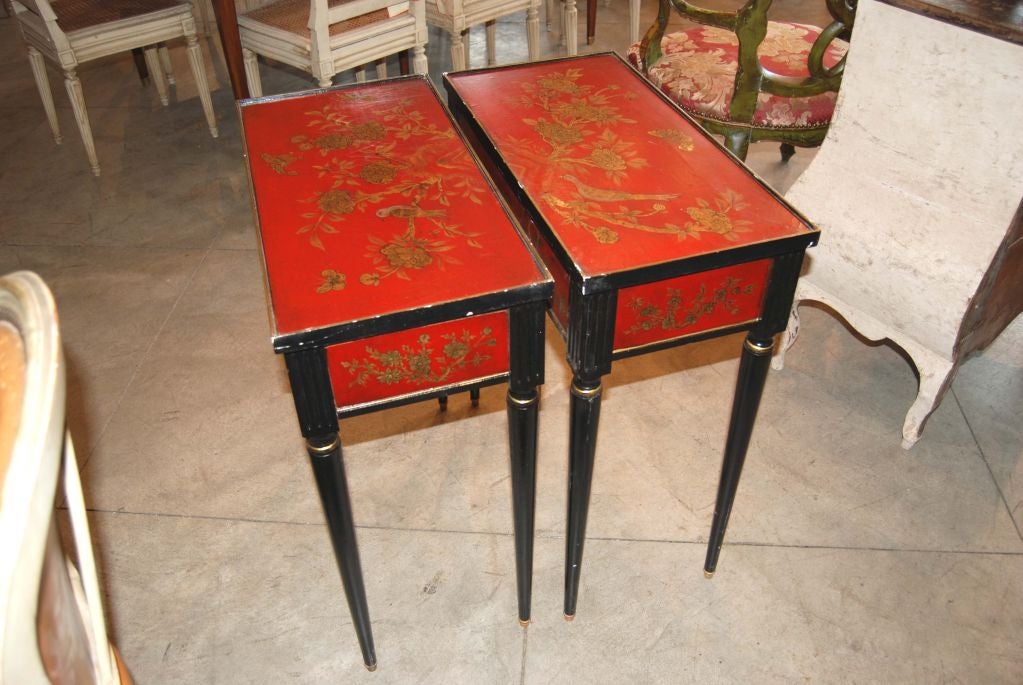 20th Century Pair Art Deco Chinoiserie Lacquered Tables