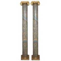 Pair of 18th Century French Faux Marble Columns with Gilded Capitals and Base 8