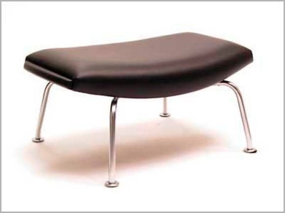 Ox Chair & Hocker aus schwarzem Leder von Hans Wegner, Hans Wegner