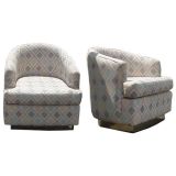 Pair of Milo Baughman Swivel Tub Chairs in Donghia Beige Fabric