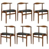 Hans Wegner Set of Six Viintage Bull Horn Dining Chairs