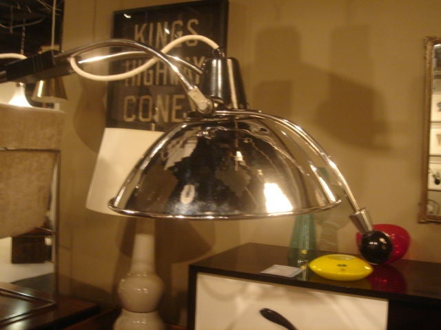 American Vintage 1930s Doctor's Floor Lamp in Chrome & Black Metal For Sale