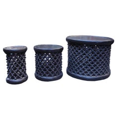 Retro Ebonized African Cameroon Drum Stools in a selection of sizes