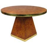 Pierre Cardin 1970s Burl & Brass Round Dining Table & Leaf