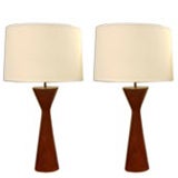 Pair of Conical Wood Table Lamps in the manner of Phil Powell