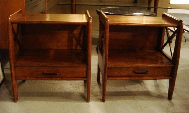 Pair of 1940s Jacques Adnet French Oak Nightstands