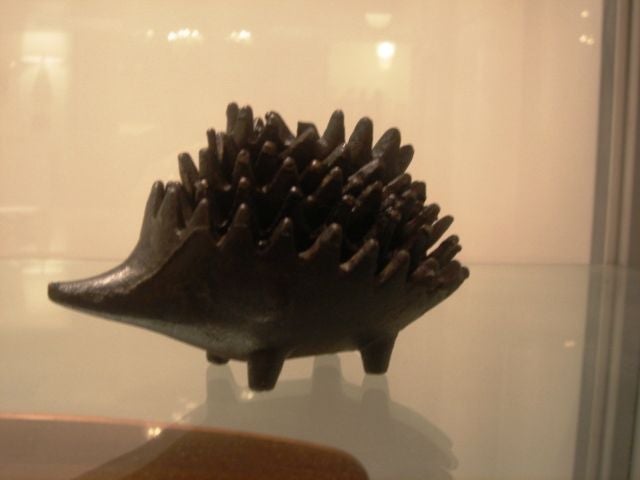 A whimsical hedgehog designed by Walter Bosse for Hertha Baller of Austria.  This vintage sculpture features a full set of the original six brass 