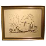 Vintage Framed Drawing on Arche Paper by M.Tenerezze