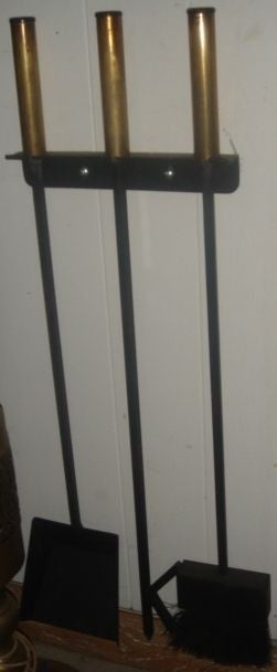 George Nelson style Iron & Brass Wall Mounted FireplaceTools