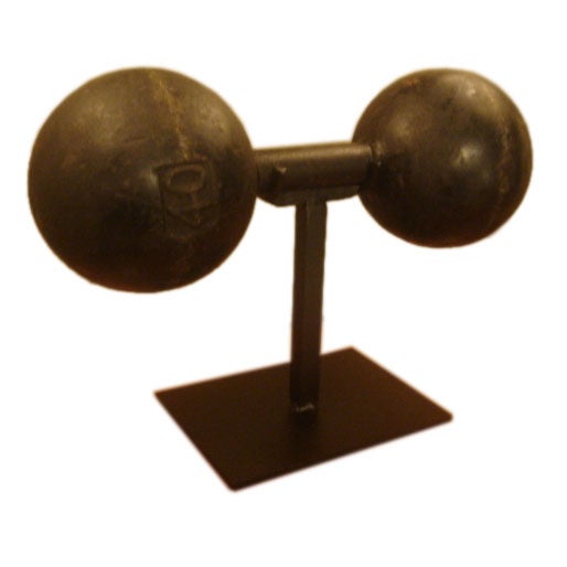 Antique Iron Dumbbell Mounted on Custom Stand