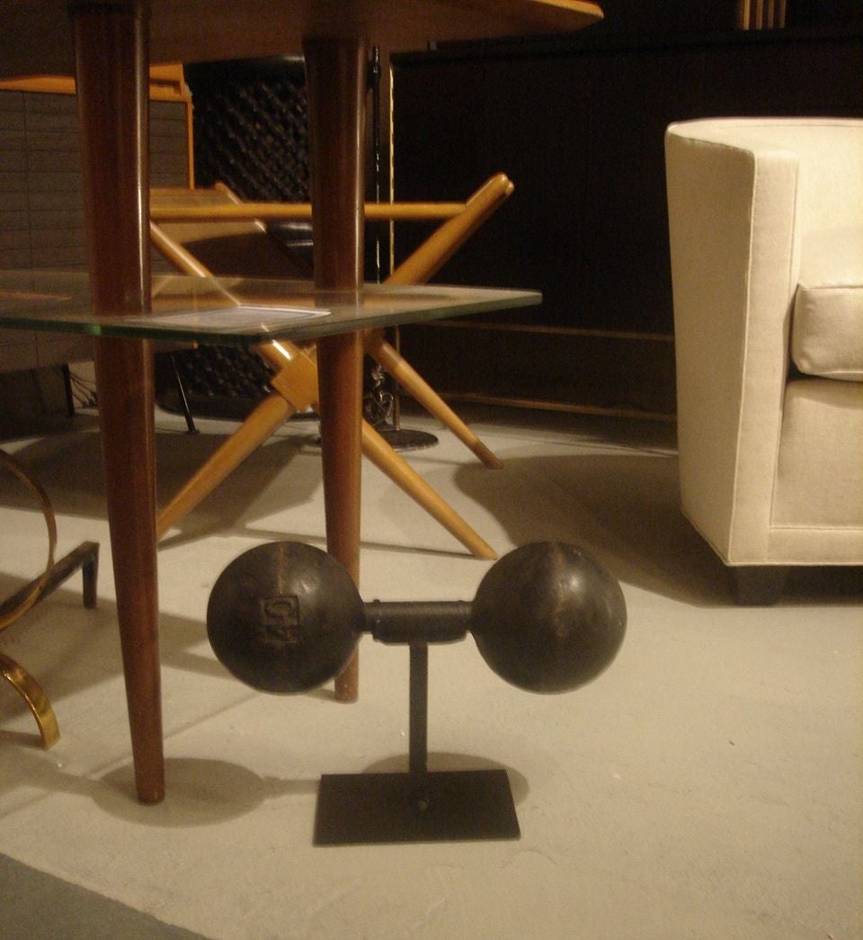 Antique Iron Dumbbell Mounted on Custom Stand 2