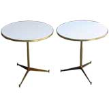 Pair of Brass & Milk Glass Side Tables by Paul McCobb