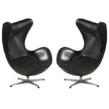 Pair of Vintage Leather Egg Chairs by Arne Jacobsen in COL