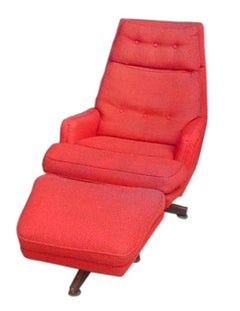 Red Arm Chair & Ottoman By Edward Wormley for Dunbar