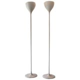Pair of Vintage Swiss White Torchiere Floor Lamps by Max Bill