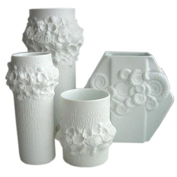 Collection of White Vases with Seashell Motifs by Kaiser