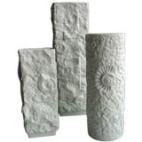 Collection of White Vases with Fossil Motifs by M. Frey