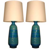 Pair of Oversized Aldo Londi Rimini Blue Ceramic Lamps