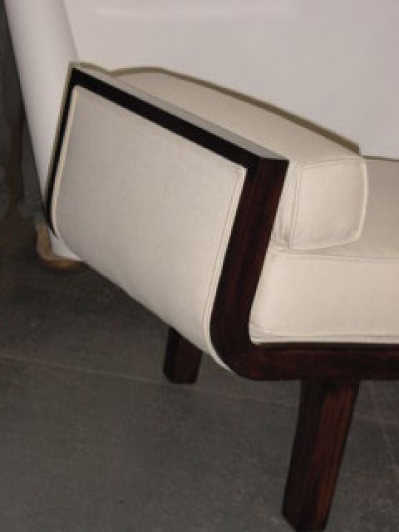 American Curved Wood and Upholstery Bench