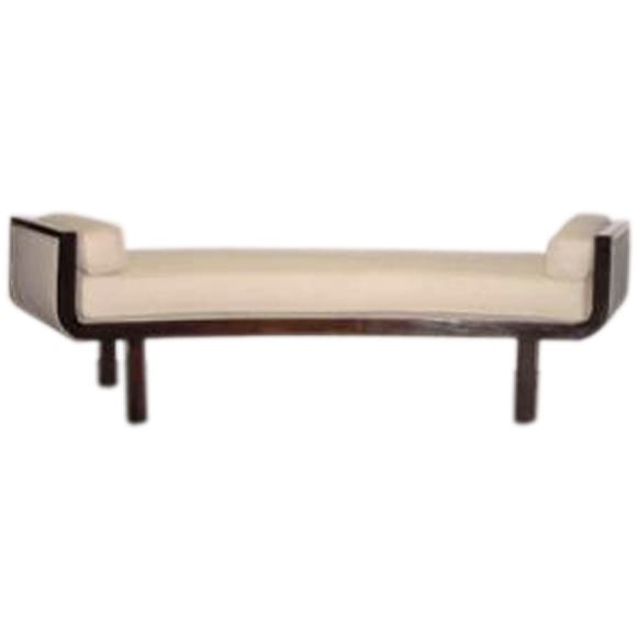 Curved Wood and Upholstery Bench