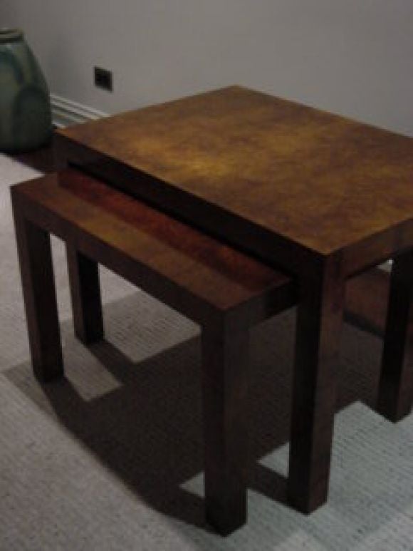 Pair of Burl Nesting Parsons Tables by Milo Baughman