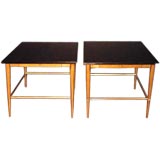 Pair of Paul McCobb Lamp Tables with Brass Framed Glass Shelf Pair of Paul McCobb Lamp Tables with Brass Framed Glass Shelf