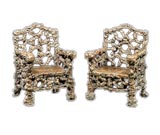 A BOLD AND WHIMSICAL PAIR OF CHINESE ROOT BURL ARMCHAIRS